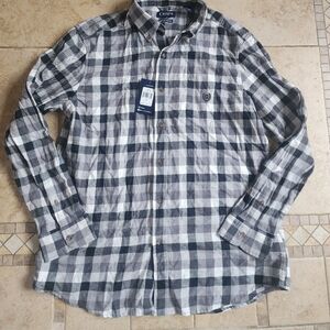 Chaps Men's Gray and White Checkered Shirt